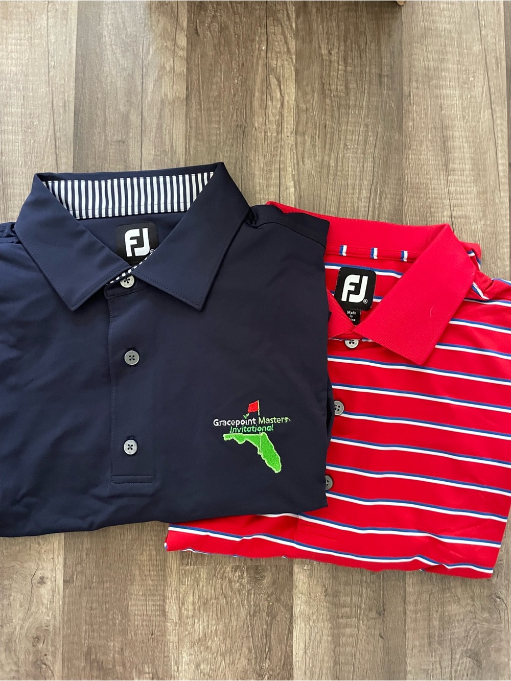 FootJoy Navy Polo & Red Striped Golf Shirt Bundle